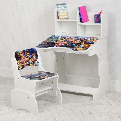 Дитяча парта з полицями та стільцем Vivast W 2071 - Щенячий патруль, білий (118-1)