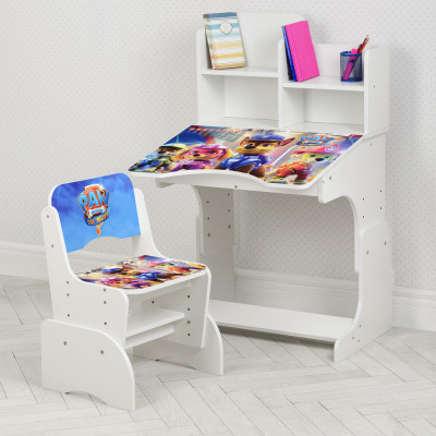 Дитяча парта з полицями та стільцем Vivast W 2071 - Щенячий патруль, білий (117-1)