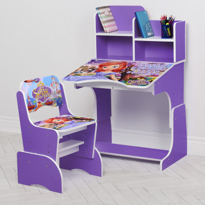 Дитяча парта з полицями та стільцем Vivast W 2071 - Софія прекрасна, фіолетовий (41-3)
