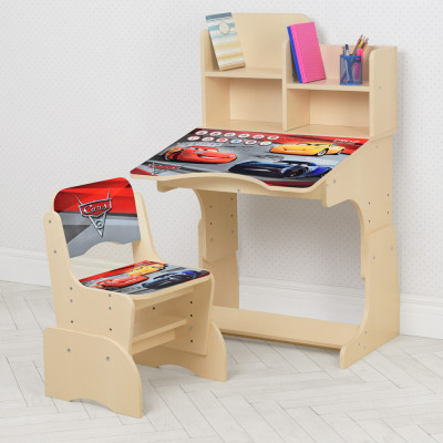 Дитяча парта з полицями та стільцем Vivast W 2071 - Тачки, світлий (70-1)