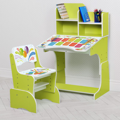 Дитяча парта з полицями та стільцем Vivast W 2071 - Шарики, салатовий (105-3)