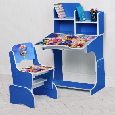 Дитяча парта з полицями та стільцем Vivast W 2071 - Щенячий патруль, синій (117-2)