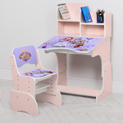 Дитяча парта з полицями та стільцем Vivast W 2071 - Софія прекрасна, рожевий (40-2)