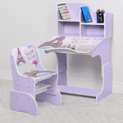 Дитяча парта з полицями та стільцем Vivast W 2071 - Paris, фіолетовий (22)