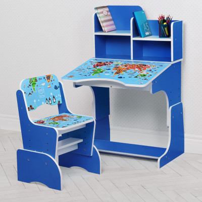 Дитяча парта з полицями та стільцем Vivast W 2071 - Підводний світ, синій (45-7)