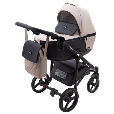 Коляска 2 в 1 Bair City - 22 латте - чорний, шкіра 100%