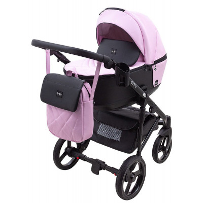 Коляска 2 в 1 Bair City - 13 рожевий (пудра) - чорний, шкіра 100%