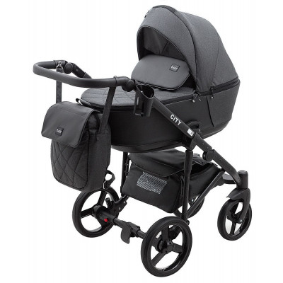 Коляска 2 в 1 Bair City - Soft 219 графіт - чорна шкіра