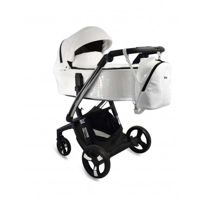 Дитяча коляска 2 в 1 iBebe i-stop IS26 - IS28 біла екошкіра, рама хром