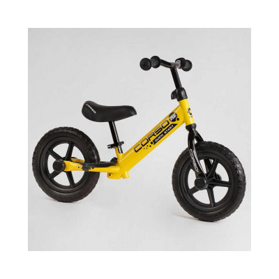 Велобіг "CORSO" J-4318 (1) сталева рама, колесо 12" EVA (ПІНА), підставка для ніжок - Жовтий (J-0010)