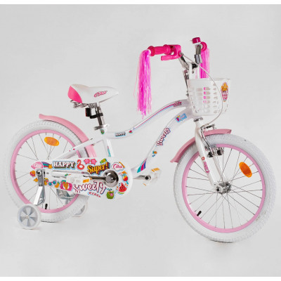 Велосипед 18" дюймів 2-х кол. "CORSO Sweety" SW-18366 / 183666 (1), алюмінієва рама 9.5’’, ручні гальма, прикраси, зібраний на 75% - Білий  SW-18549 / 185493