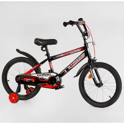 Велосипед 18" дюймів 2-х колісний "CORSO" STRIKER EX  ручне гальмо, дзвіночок, дод. колеса, ЗІБРАНИЙ НА 75% - Чорний (EX-18902)