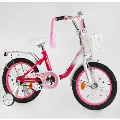 Велосипед 16" дюймів 2-х колісний "CORSO Fleur" FL-16708 (1) U-подібна сталева рама, ручні гальма, кошик, прикраси, зібраний на 75% - Білий (FL-14606)