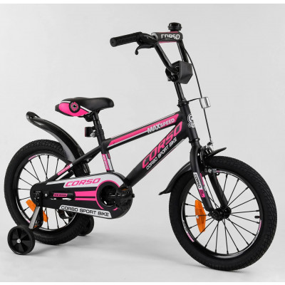 Велосипед 16 "дюймів 2-х колісний" CORSO "  ручне гальмо, дзвіночок, доп. колеса, ЗІБРАНИЙ НА 75% в коробці - Рожевий (ST-16864)