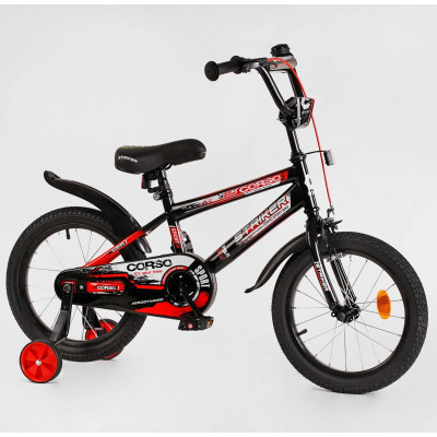 Велосипед 16 "дюймів 2-х колісний" CORSO "  ручне гальмо, дзвіночок, доп. колеса, ЗІБРАНИЙ НА 75% в коробці - Червоний (EX-16128)