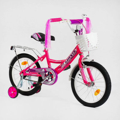 Велосипед 16" дюймів 2-х кільк. "CORSO" MAXIS CL-16235 (1) кошик, ручне гальмо, дзвіночок, сидіння з ручкою, додаткові колеса, ЗІБРАНИЙ НА 75% в коробц - Червоний (CL-16195)