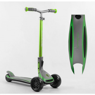 Самокат триколісний Best Scooter G-43304 MAXI (4) складане алюмінієве кермо, передні колеса PU 135х50мм, задні 80х50мм, зі світлом, в коробці - Салатовий (G-32203)
