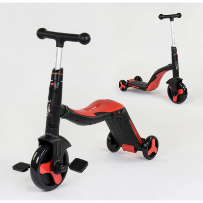 Самокат 3в1  Best Scooter, самокат-велобіг-велосипед, світло, 8 мелодій, колеса PU, переднє колесо d = 20см, задні d = 11см - Червоний (JT 28288)