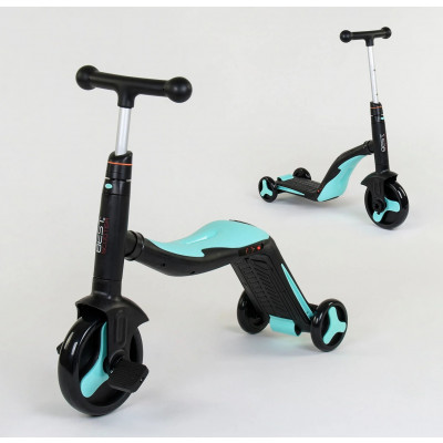 Самокат 3в1  Best Scooter, самокат-велобіг-велосипед, світло, 8 мелодій, колеса PU, переднє колесо d = 20см, задні d = 11см - Блакитний (JT 20255)