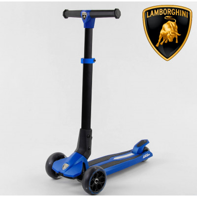 Самокат Lamborghini триколісний  алюмінієве кермо, яке складається, колеса PU зі світлом - Блакитний (LB-20300)