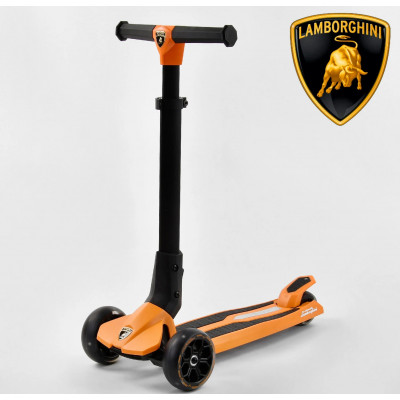 Самокат Lamborghini триколісний  алюмінієве кермо, яке складається, колеса PU зі світлом - Помаранчевий (LB-10200)