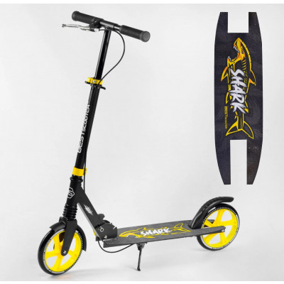 Самокат двоколісний "Best Scooter"  "SHARK", з ручним гальмом, затискач керма, колеса PU - 20 см, 1 амортизатор - Чорний (20787)
