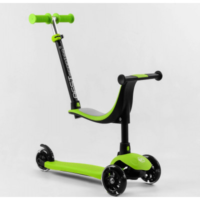 Самокат триколісний Best Scooter  колеса PU зі світлом, сидіння, батьківська ручка, в коробці - Зелений (PL-315)