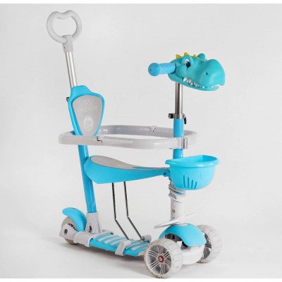 Самокат 5в1 Best Scooter   із захисним бампером, іграшка на кермі, PU колеса 120х50мм зі світлом, в коробці - Блакитний (S-81077)