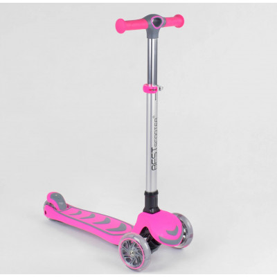 Самокат триколісний  Best Scooter, складне алюмінієве кермо, 4 колеса PU зі світлом, d = 12 см - Рожевий (57795)