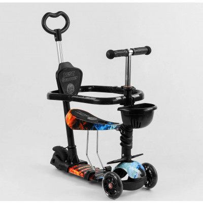 Самокат 5в1 Best Scooter, АБСТРАКЦІЯ, із захисним бампером, PU колеса, ПІДСВІЧУВАННЯ КОЛІС - Полум'я (S 5203)