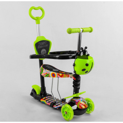 Самокат 5в1 Best Scooter, АБСТРАКЦІЯ, із захисним бампером, PU колеса, ПІДСВІЧУВАННЯ КОЛІС - Салатовий (S 6732)