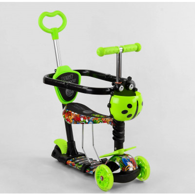 Самокат 5в1 Best Scooter, АБСТРАКЦІЯ, із захисним бампером, PU колеса, ПІДСВІЧУВАННЯ КОЛІС - Зелений (S 7407)