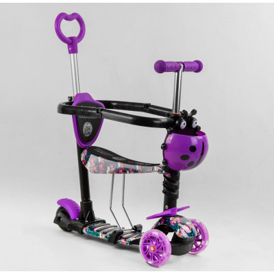 Самокат 5в1 Best Scooter, АБСТРАКЦІЯ, із захисним бампером, PU колеса, ПІДСВІЧУВАННЯ КОЛІС - Фіолетовий (S 7864)