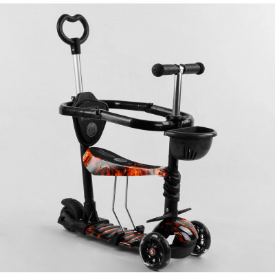 Самокат 5в1 Best Scooter, АБСТРАКЦІЯ, із захисним бампером, PU колеса, ПІДСВІЧУВАННЯ КОЛІС - Полум'я (S 8756)