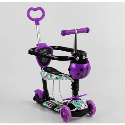 Самокат 5в1 Best Scooter, АБСТРАКЦІЯ, із захисним бампером, PU колеса, ПІДСВІЧУВАННЯ КОЛІС - Фіолетовий (S 9602)