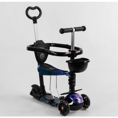 Самокат 5в1 Best Scooter, АБСТРАКЦІЯ, із захисним бампером, PU колеса, ПІДСВІЧУВАННЯ КОЛІС - Чорний (S 3288)