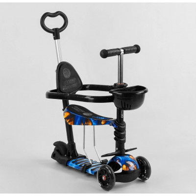 Самокат 5в1 Best Scooter, АБСТРАКЦІЯ, із захисним бампером, PU колеса, ПІДСВІЧУВАННЯ КОЛІС - Синій (S 3597)