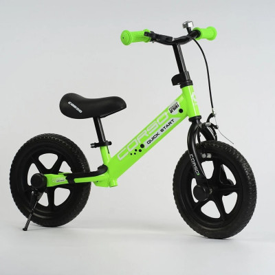 Велобіг "CORSO" 87015 (1) сталева рама, ручне гальмо, колесо 12" EVA (ПІНА), підставка для ніг, підніжка - Салатовий (65166)