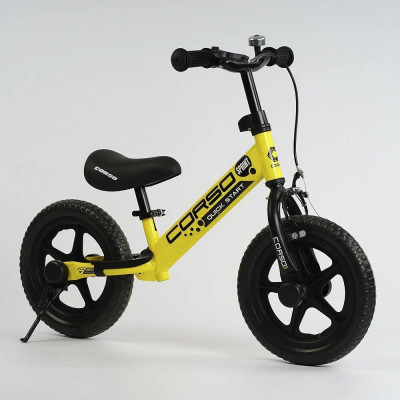 Велобіг "CORSO" 87015 (1) сталева рама, ручне гальмо, колесо 12" EVA (ПІНА), підставка для ніг, підніжка - Жовтий (12517)