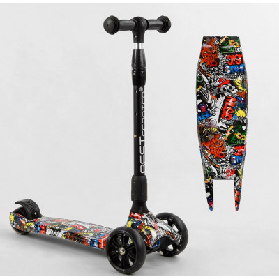 Самокат триколісний Best Scooter  складне алюмінієве кермо, 3 колеса PU зі світлом, переднє 130х35 мм, заднє 80х45 мм - 98-277