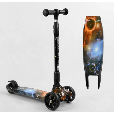 Самокат триколісний Best Scooter  складне алюмінієве кермо, 3 колеса PU зі світлом, переднє 130х35 мм, заднє 80х45 мм - 43-635