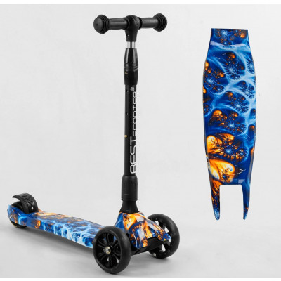 Самокат триколісний Best Scooter  складне алюмінієве кермо, 3 колеса PU зі світлом, переднє 130х35 мм, заднє 80х45 мм - 54-704