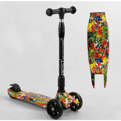 Самокат триколісний Best Scooter  складне алюмінієве кермо, 3 колеса PU зі світлом, переднє 130х35 мм, заднє 80х45 мм - 59-208