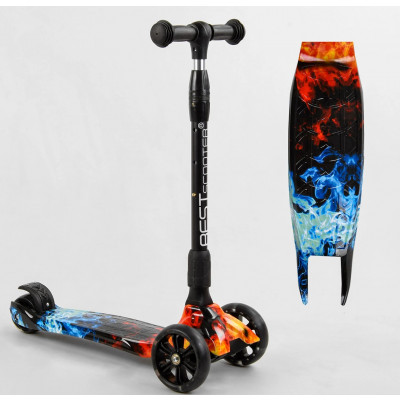 Самокат триколісний Best Scooter  складне алюмінієве кермо, 3 колеса PU зі світлом, переднє 130х35 мм, заднє 80х45 мм - 76-455