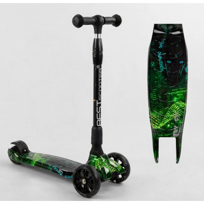 Самокат триколісний Best Scooter  складне алюмінієве кермо, 3 колеса PU зі світлом, переднє 130х35 мм, заднє 80х45 мм - 87-793