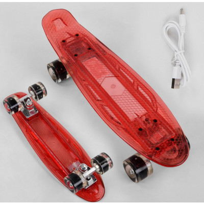 Скейт Пенні борд S-60355 Best Board (6) прозора дека зі світлом, колеса PU зі світлом, зарядка USB - Червоний (S-30966)