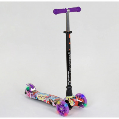 Самокат  "Best Scooter" (1) пластмасовий, 4 колеса PU, СВІТЛО, трубка керма алюмінієва, d = 12см, в коробці - А 24664 / 779-1313