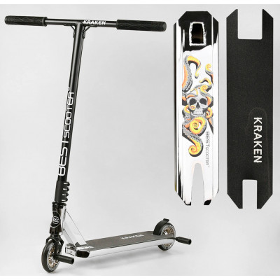 Самокат трюковий  Best Scooter (4) «Kraken» HIC-система, ПЕГИ, алюмінієвий диск та дека, АНОДОВАНИЙ, колеса PU 110 мм, ширина керма 58 см - Білий (KR-82080)