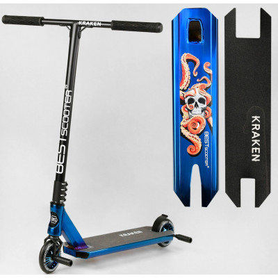 Самокат трюковий  Best Scooter (4) «Kraken» HIC-система, ПЕГИ, алюмінієвий диск та дека, АНОДОВАНИЙ, колеса PU 110 мм, ширина керма 58 см - Синій (KR-71078)