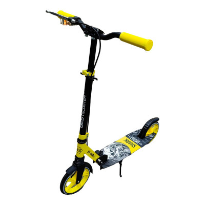 Самокат двоколісний "Best Scooter"  "SHARK", з ручним гальмом, затискач керма, колеса PU - 20 см, 1 амортизатор, в коробці - Жовтий